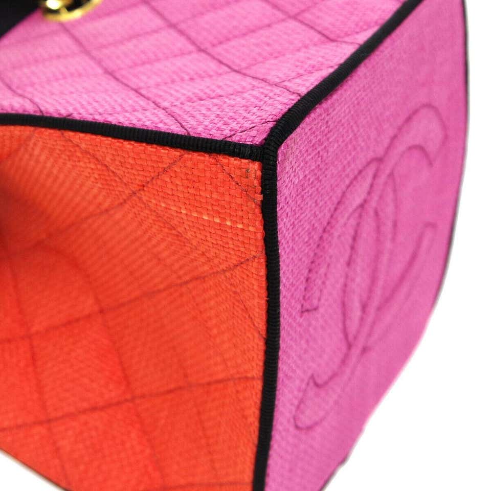 Chanel Multicolor Mini Vintage 90's Tote Bag Rare Pink Orange Black Straw